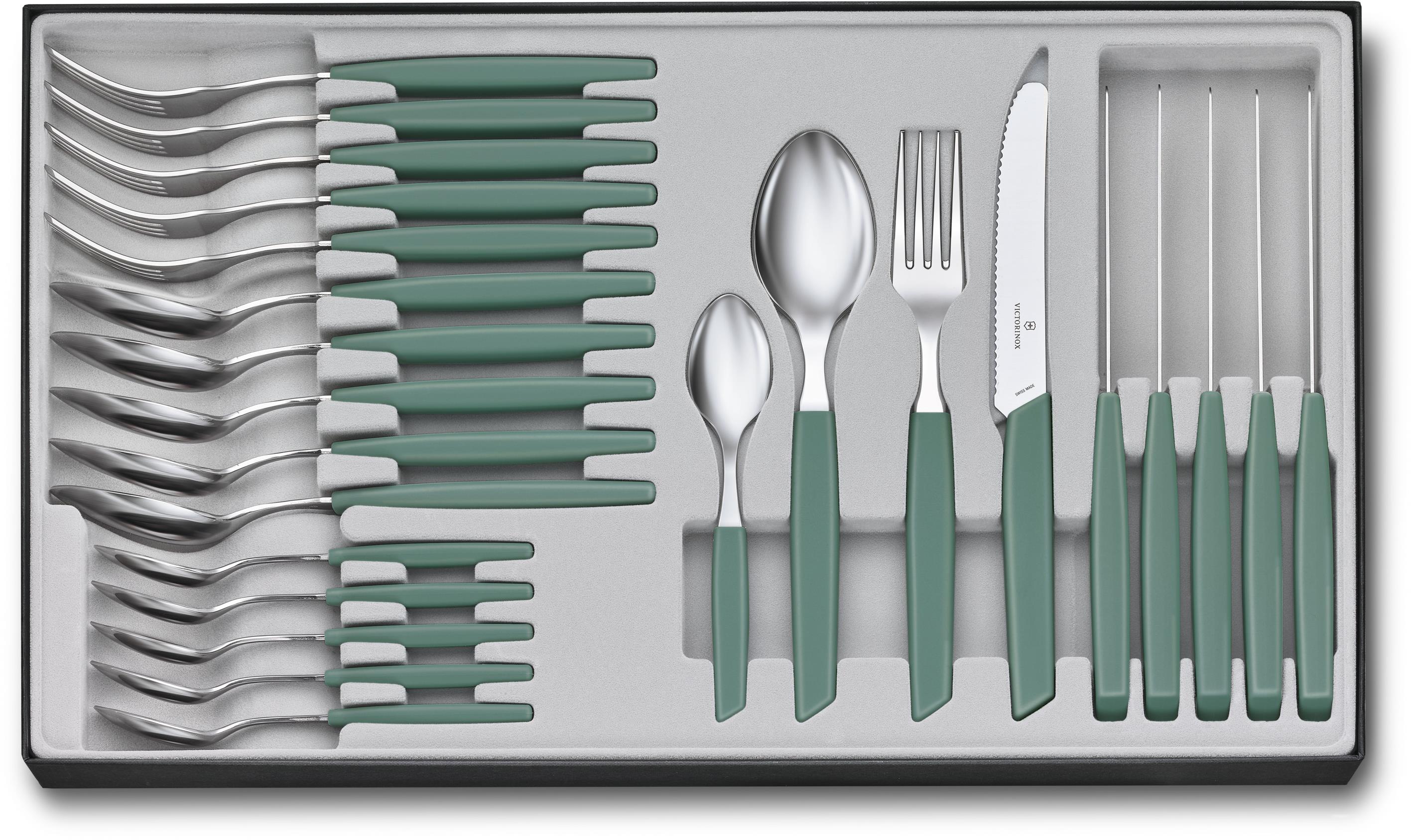 Victorinox Swiss Modern Sada příborů 24 ks šalvějově zelená