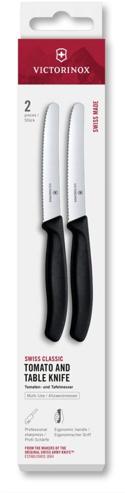 Sada nožů SWISS CLASSIC 11 cm, sada 2 ks, vroubkované, černá, plast, Victorinox