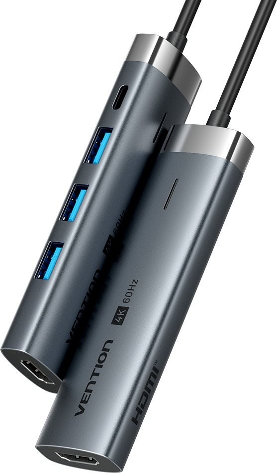 Vention 5-in-1 USB-C to HDMI / 3x USB 3.0 / USB-C / PD Docking Station 0.15M Gray Aluminum Alloy Typ