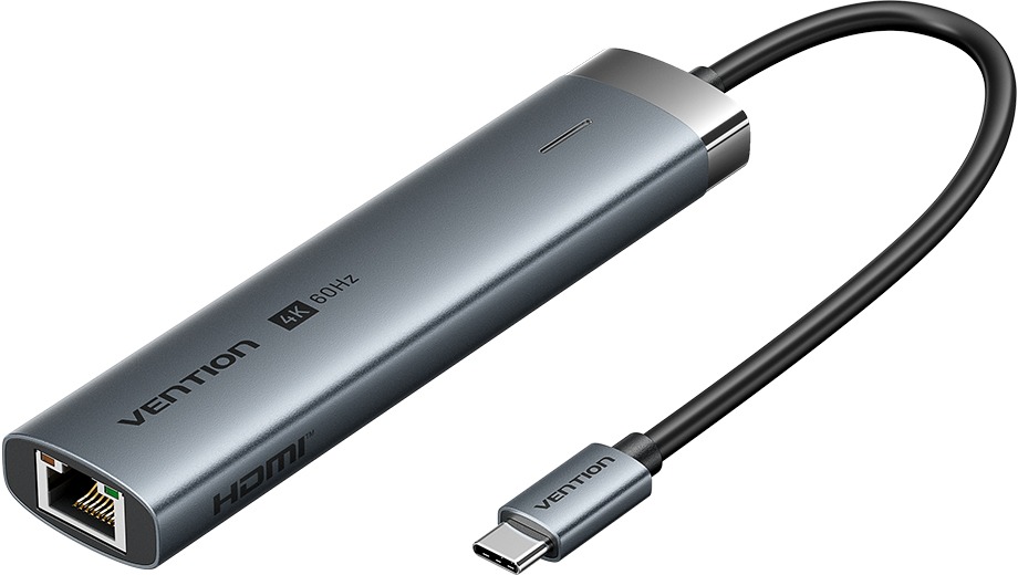 Vention 6-in-1 USB-C to HDMI / 2 x USB 3.0 / USB-C / RJ45 / PD Docking Station 0.15M Gray Aluminum A