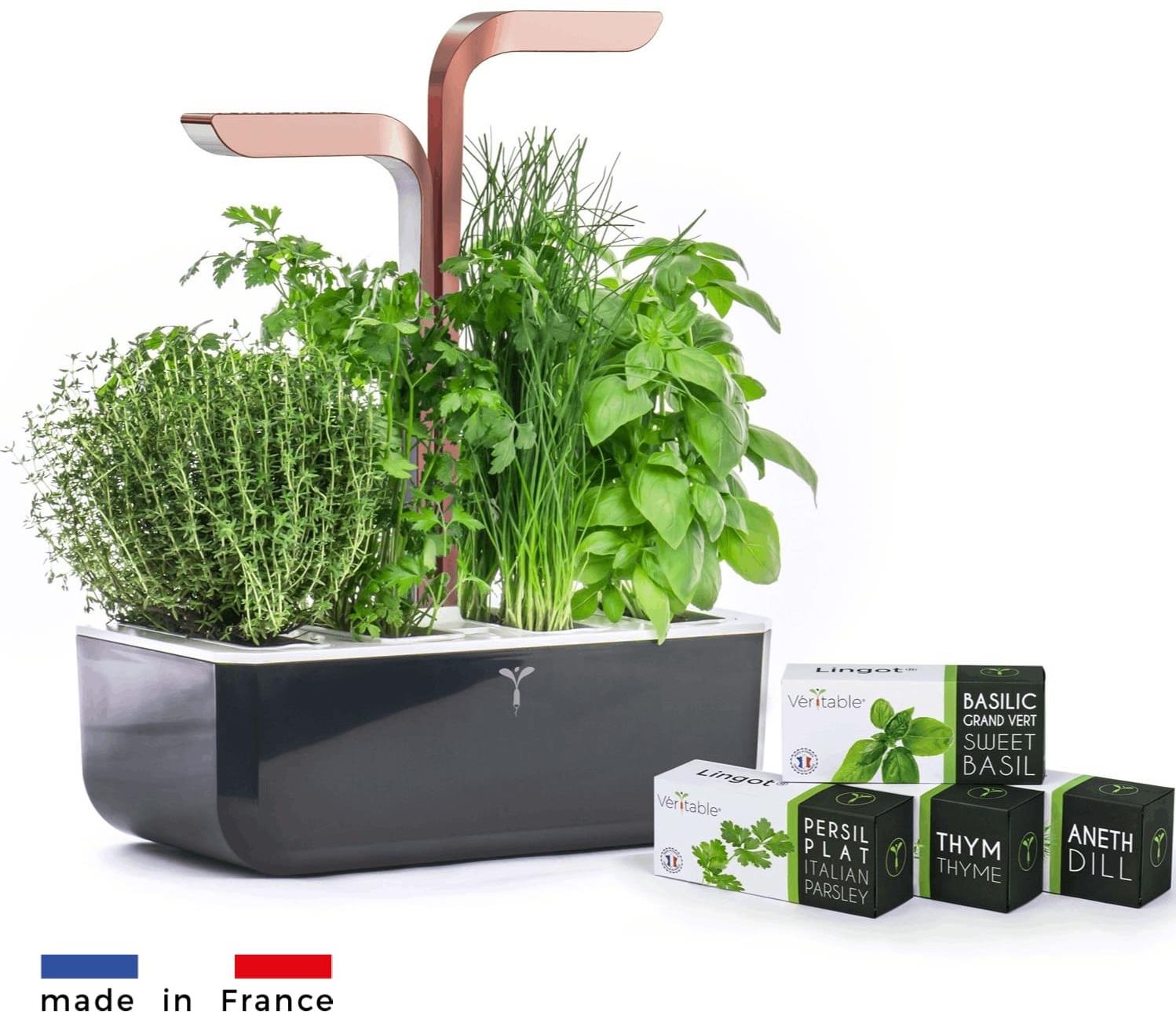 Véritable SMART - Automatický květináč s regulací osvětlení, černá měděná + 4 bylinkové náplně