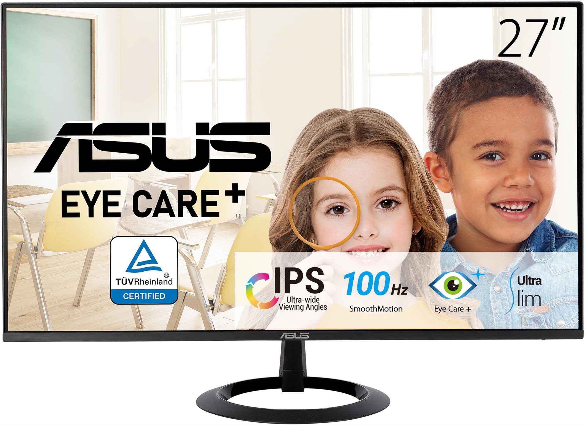27" monitor ASUS VZ27EHF s tenkým rámem a IPS panelem