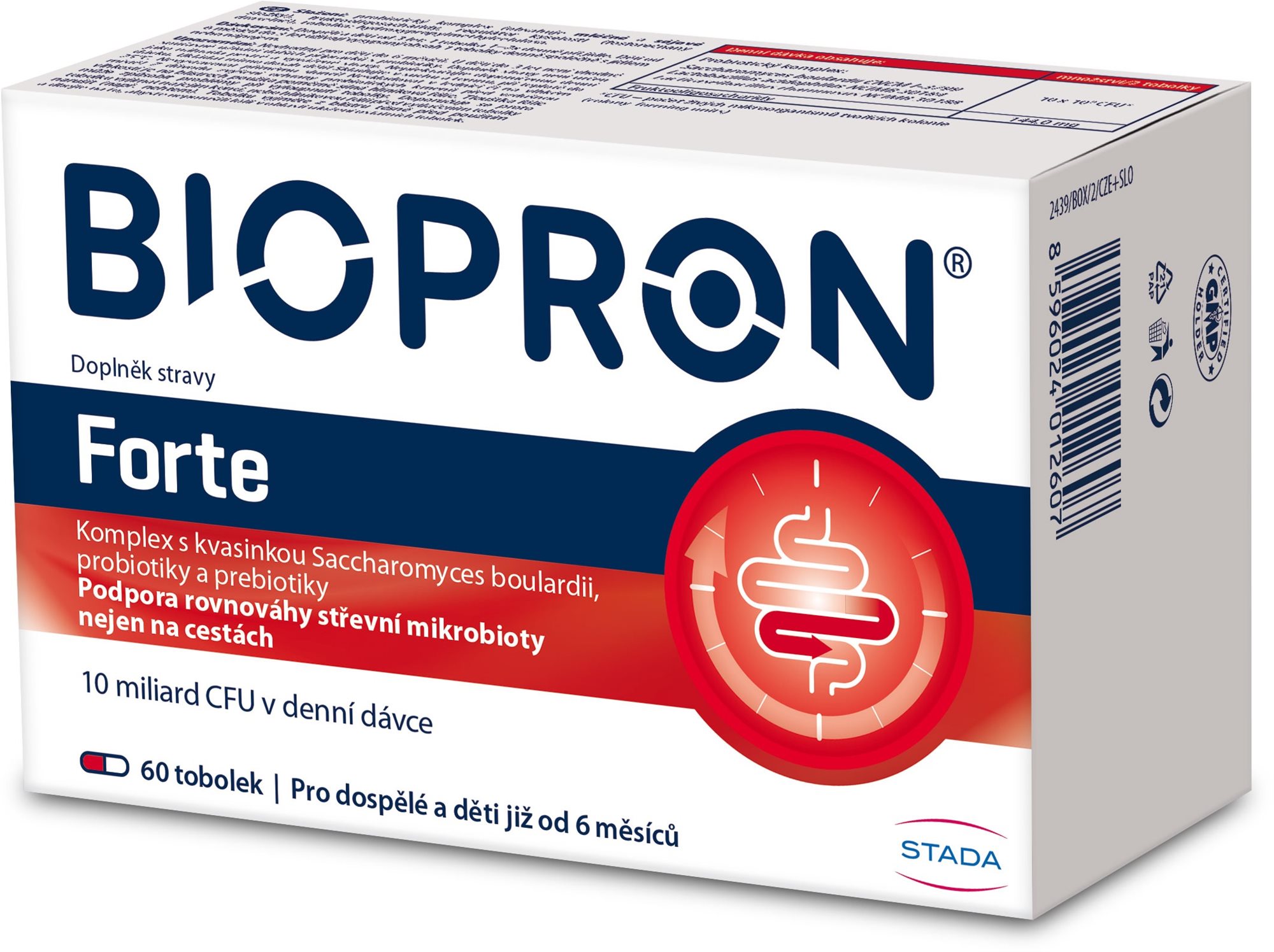 Biopron Forte, probiotika a prebiotika na cesty nebo při průjmu, 60 tobolek