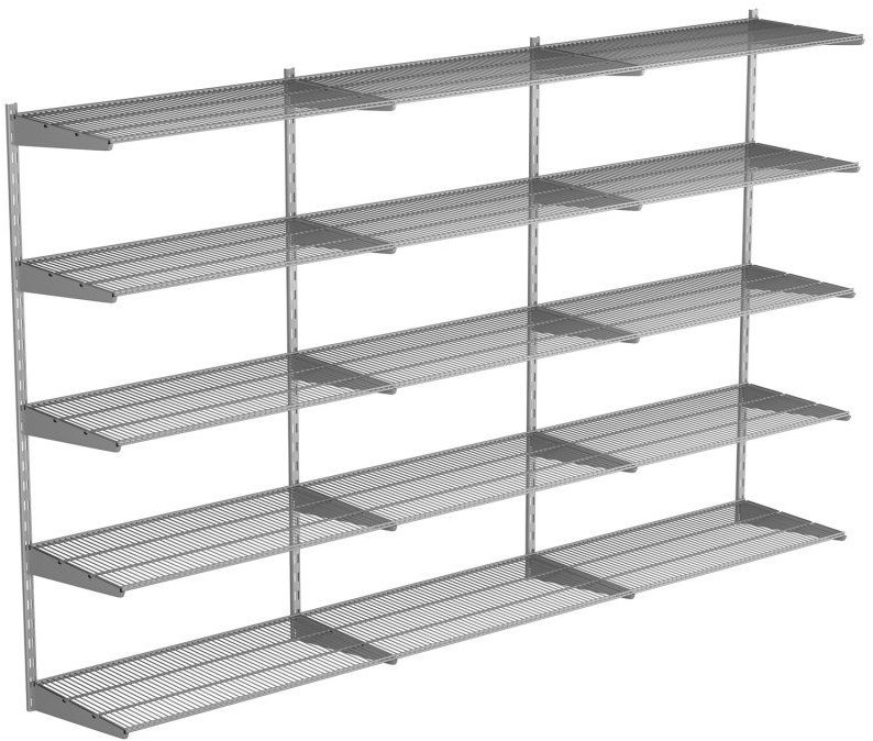 WALTECO Nástěnná regálová sestava TRIPLE, 1500 × 2430 mm, stříbrná