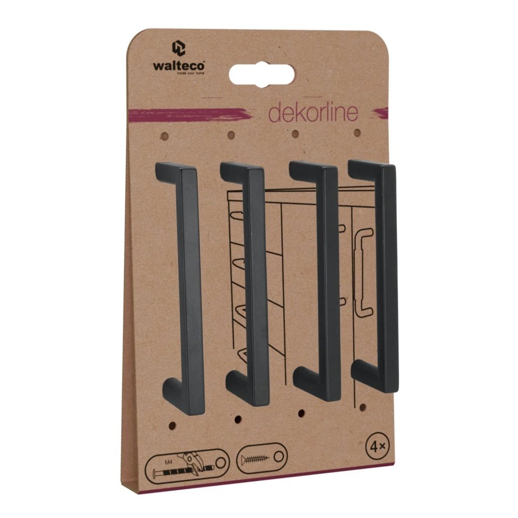 Walteco Set nábytkových úchytek Prisma rozteč 96 mm, matné černé, 4 ks