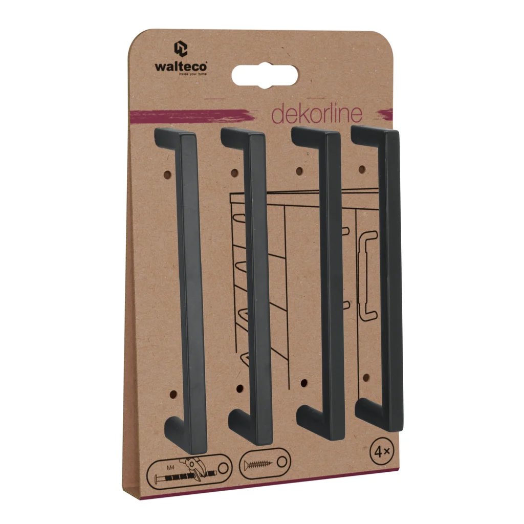 Walteco Set nábytkových úchytek Prisma rozteč 128 mm, matné černé, 4 ks