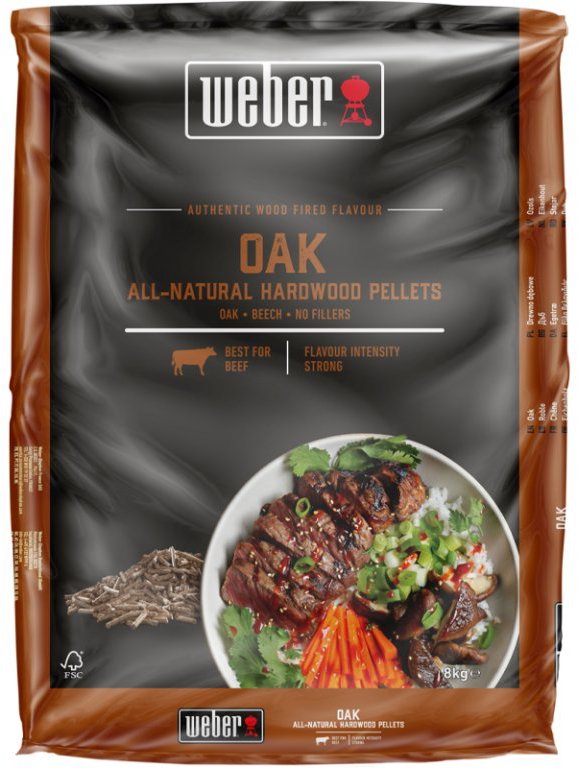 WEBER Dřevěné pelety dub, 8 kg (vhodné pro hovězí)