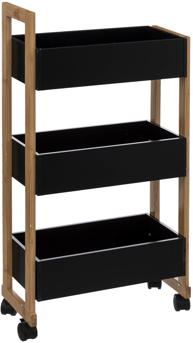 Koupelnový regál 5five Simply Smart Bamboo, černý, 3 patra na kolečkách