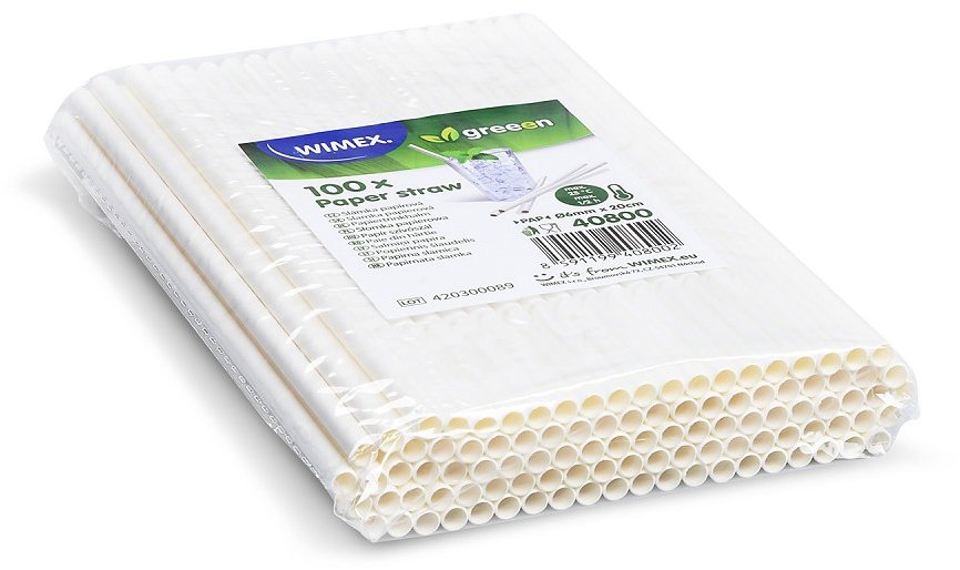 Wimex Papírové brčko 6 × 20 cm, bílé - 100 ks