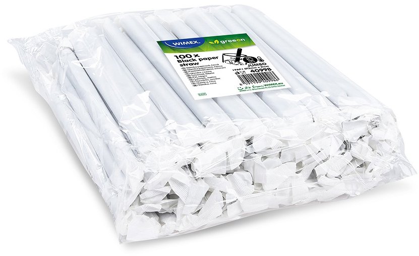 Wimex Papírové brčko Jumbo 12 × 21 cm, černé, jednotlivě balené - 100 ks