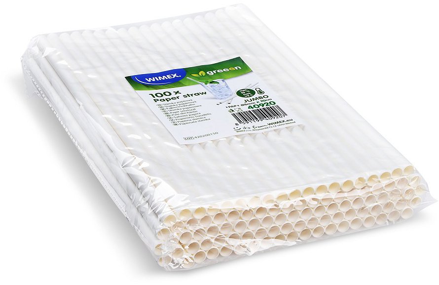 Wimex Papírové brčko Jumbo 8 × 20 cm, bílé - 100 ks