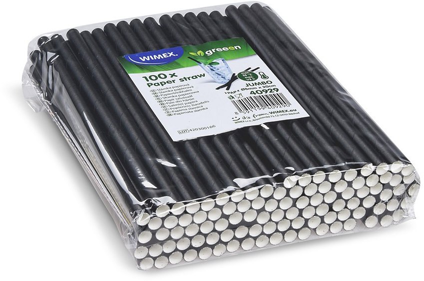 Wimex Papírové brčko Jumbo 8 × 20 cm, černé - 100 ks