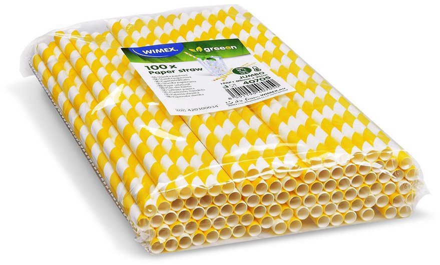 Wimex Papírové brčko Spirála 8 × 25 cm, žluté - 100 ks