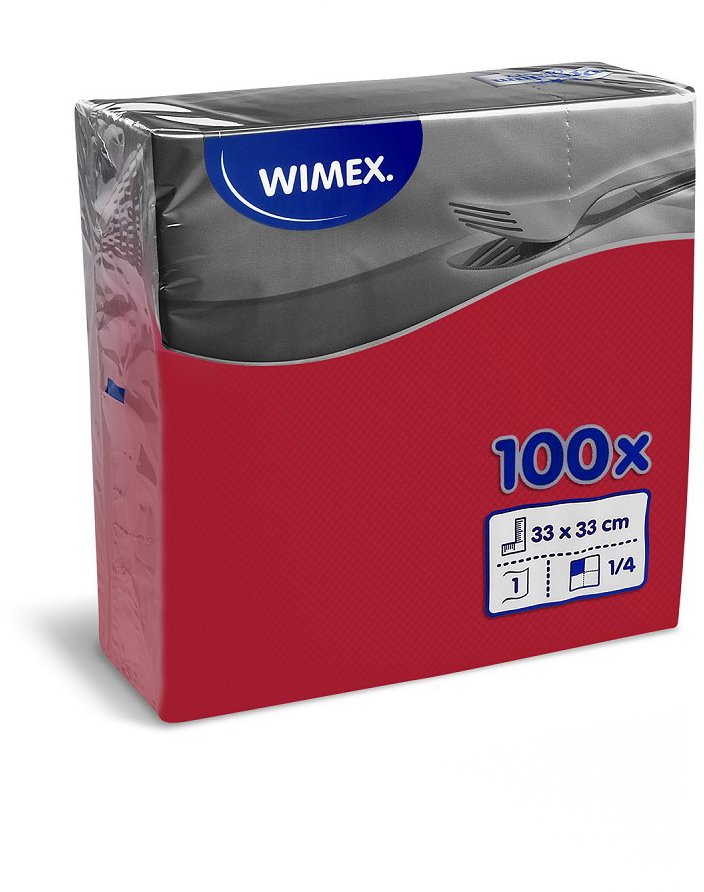 Wimex - 1vrstvé ubrousky 33 × 33 cm, červené - 100 ks