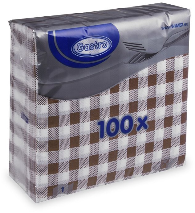 Wimex - 1vrstvé ubrousky Karo 33 × 33 cm, hnědé - 100 ks