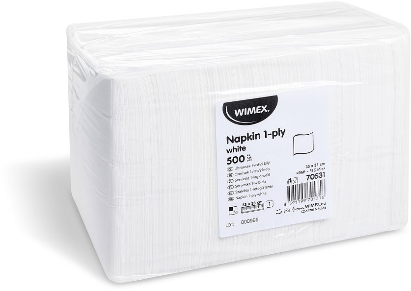 Wimex 70531 - 1vrstvé ubrousky 33 × 33 cm, bílé - 500 ks