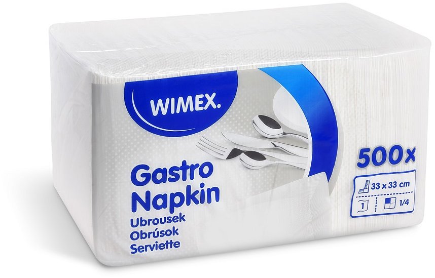 Wimex 70533 - 1vrstvé ubrousky 33 × 33 cm, bílé - 500 ks