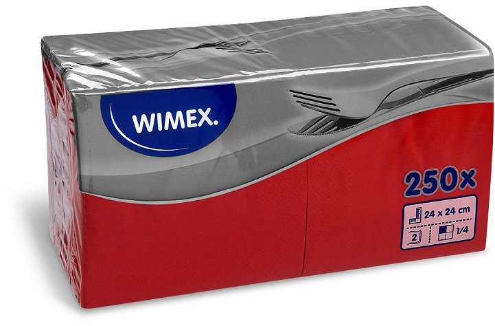 Wimex - 2vrstvé ubrousky 24 × 24 cm, červené - 250 ks