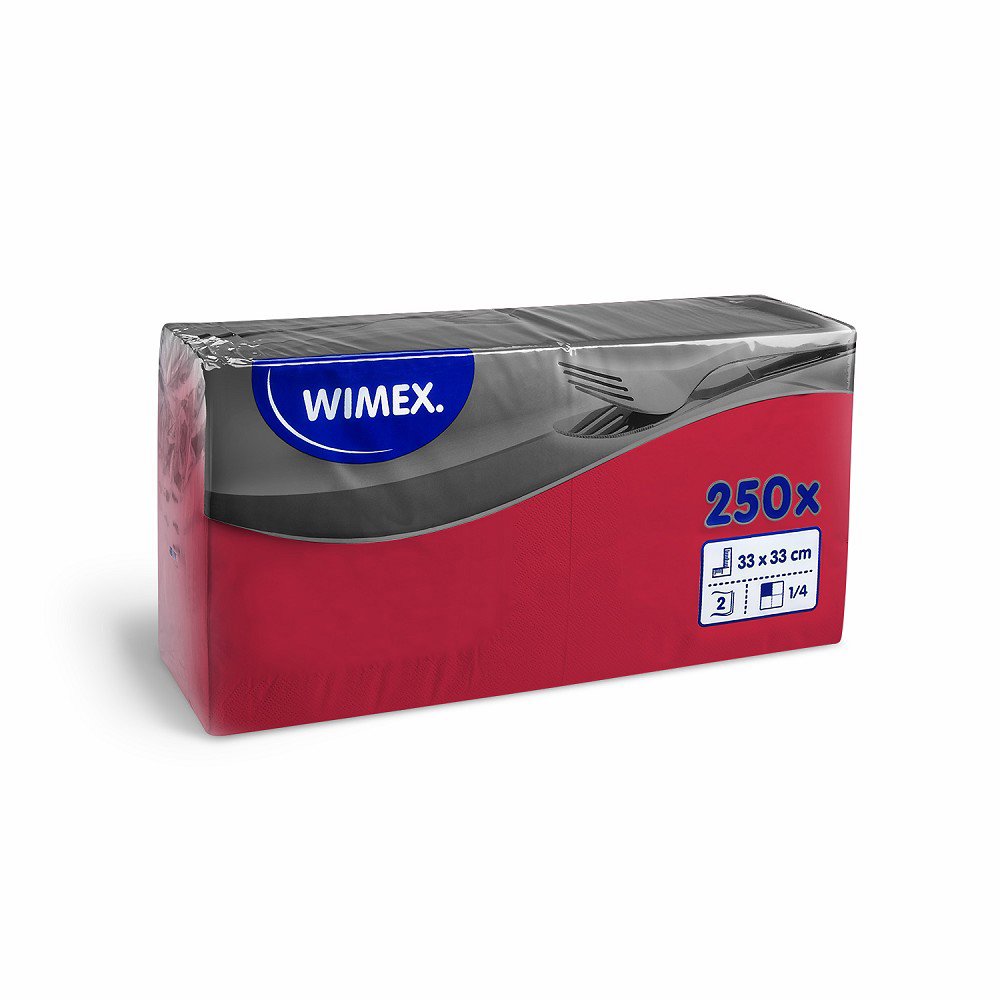 Wimex - 2vrstvé ubrousky 33 × 33 cm, červené - 250 ks