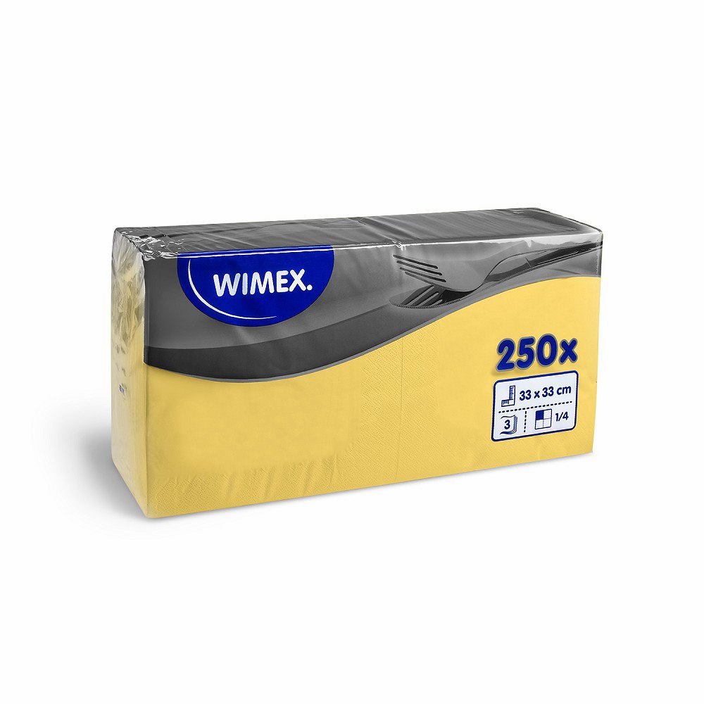 Wimex - ubrousky 3vrstvé 33 × 33 cm, žluté - 250 ks
