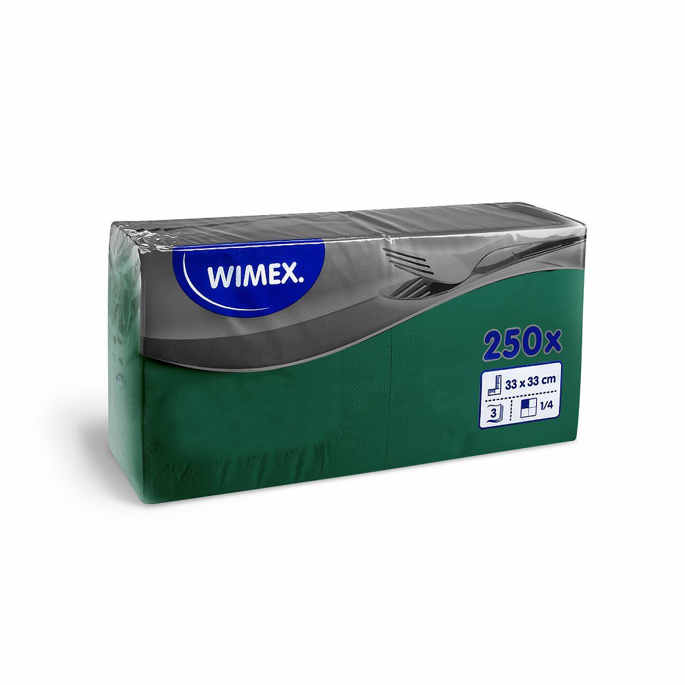 Wimex - ubrousky 3vrstvé 33 × 33 cm, tmavě zelené - 250 ks