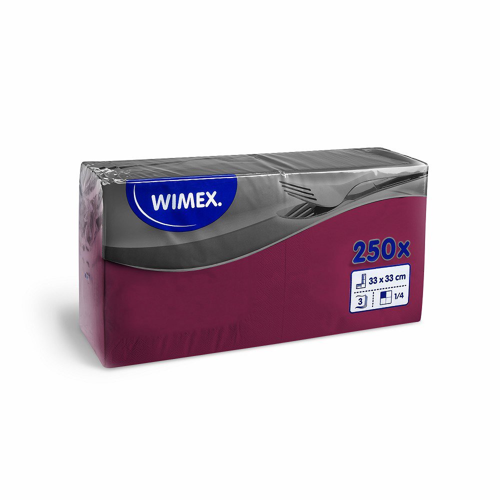 Wimex - ubrousky 3vrstvé 33 × 33 cm, bordó - 250 ks
