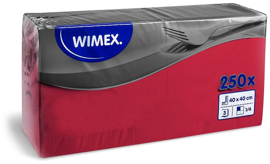 Wimex - 3vrstvé ubrousky 40 × 40 cm, červené - 250 ks