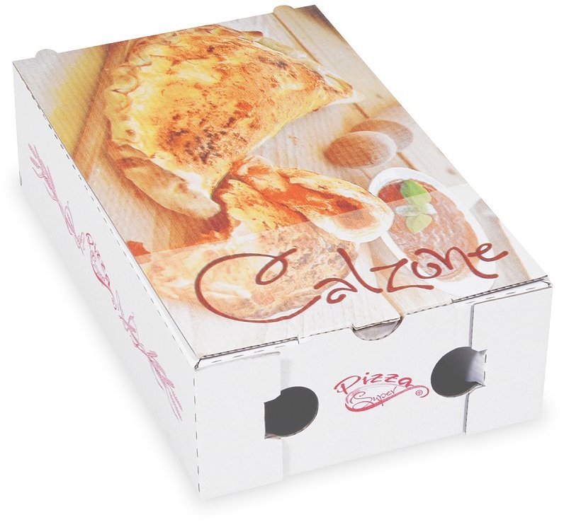 Wimex Krabice na pizzu R4 Calzone s potiskem 17 × 28 × 7,5 cm, bílá - 100 ks