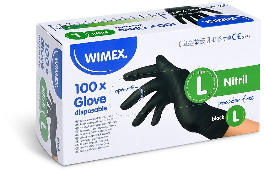 Wimex nitrilové rukavice, nepudrované, černé `L` - 100 ks