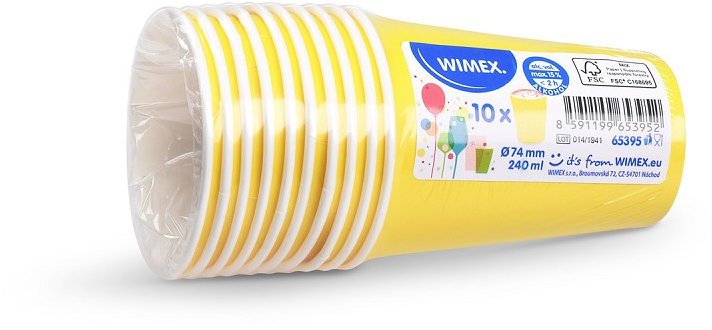 Wimex Papírový kelímek 240 ml, průměr 74 mm, žlutý - 10 ks