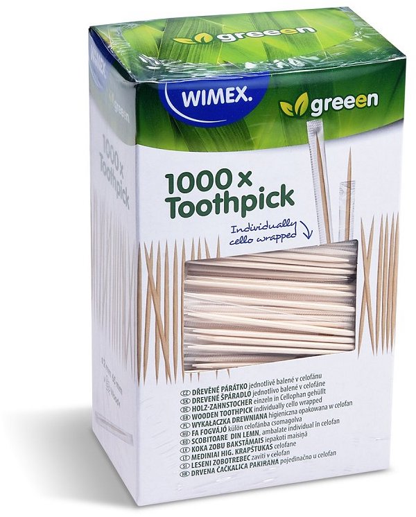 Wimex dřevěné párátko, 2 × 65 mm, jednotlivě balené v celofánu - 1000 ks