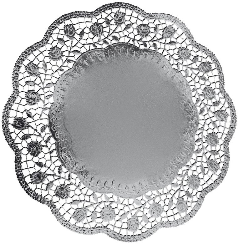 Wimex Dekorativní krajka průměr 32 cm, kulatá, stříbrná, 4 ks