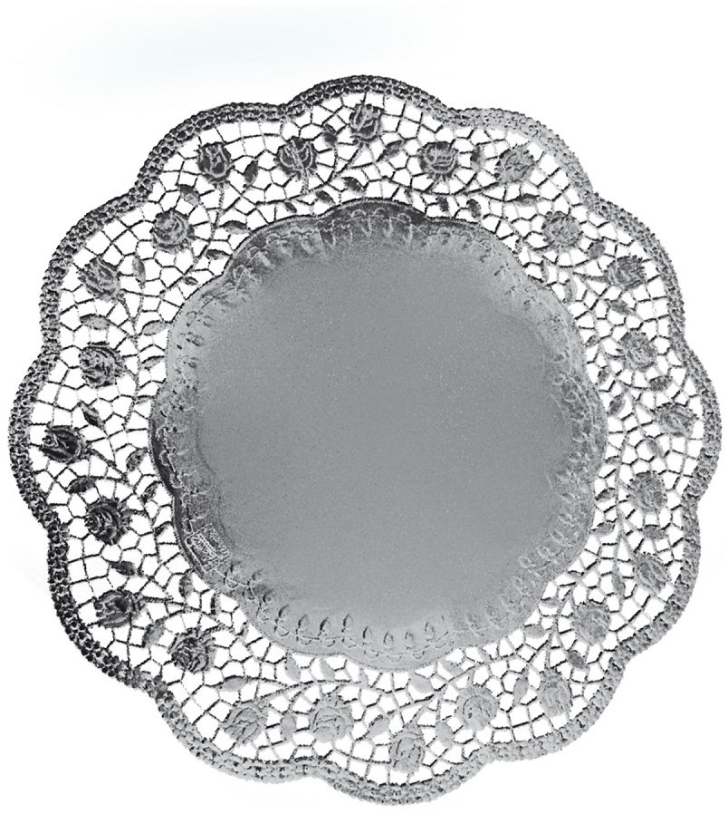 Wimex Dekorativní krajka průměr 36 cm, kulatá, stříbrná, 4 ks