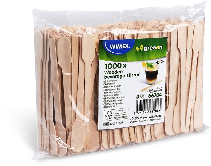 Wimex Dřevěné míchátko ve tvaru pádla 13 cm - 500 ks