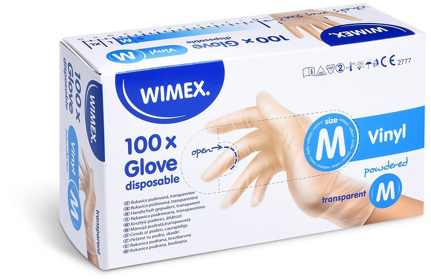 Wimex Vinylové rukavice, pudrované, transparentní M 100 ks
