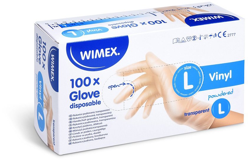 Wimex Vinylové rukavice, pudrované, transparentní L 100 ks