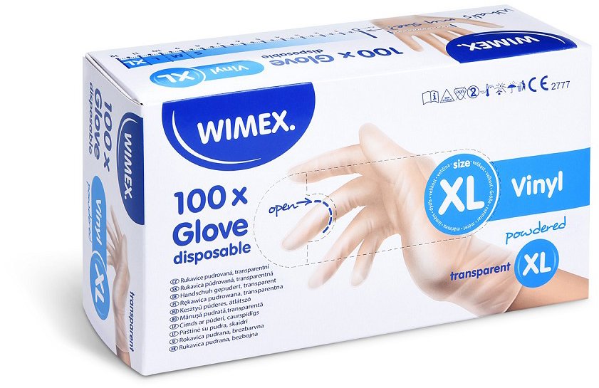 Wimex Vinylové rukavice, pudrované, transparentní XL 100 ks