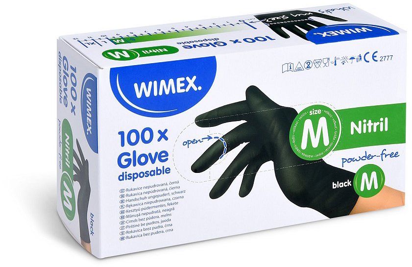 Wimex Nitrilové rukavice, nepudrované, černé M 100 ks