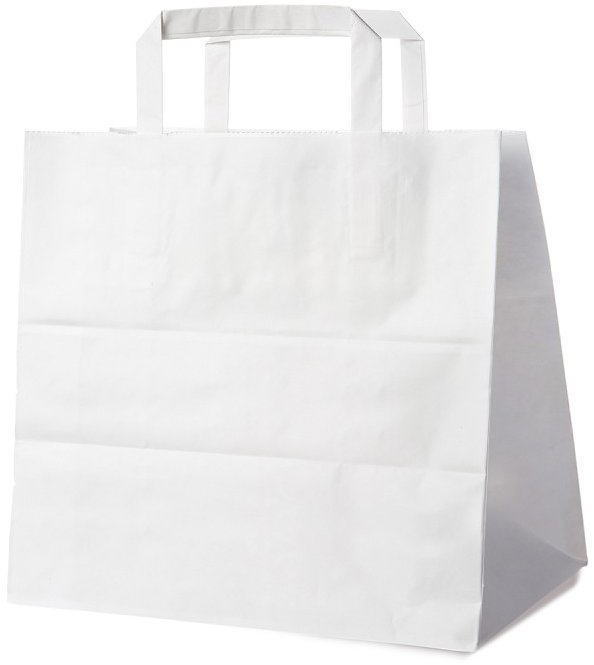 Wimex Papírová taška s plochým uchem 26+17 × 25 cm, bílá, 50 ks