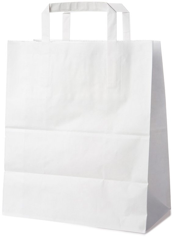 Wimex Papírová taška s plochým uchem 26+14 × 32 cm, bílá, 50 ks