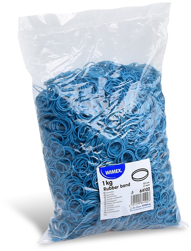 Wimex gumičky šíře 1 mm, průměr 2 cm, modré - 1 kg