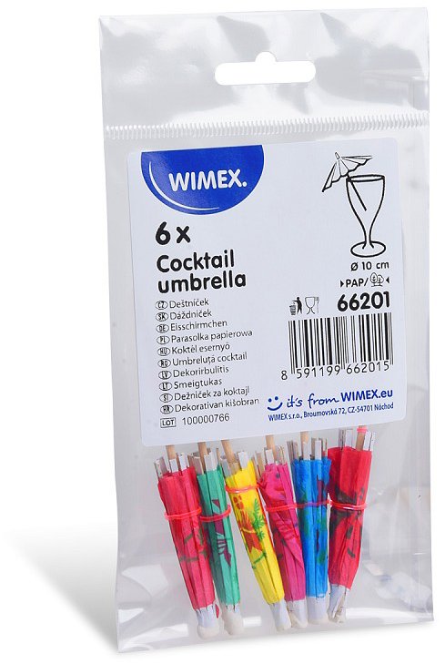 Wimex Dřevěný deštníček průměr 10 × 10 cm, barevný mix, 6 ks