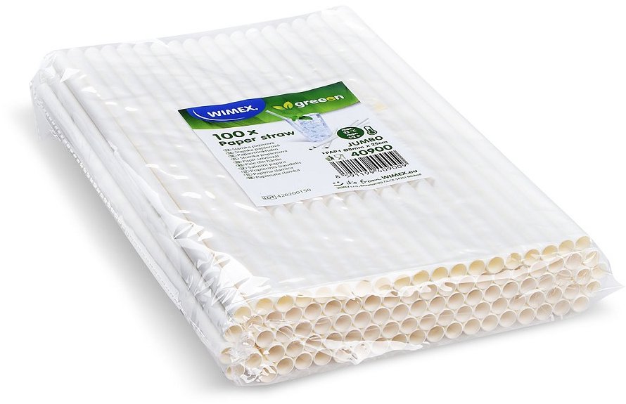 Wimex papírové brčko JUMBO 8 × 25 cm, bílé - 100 ks