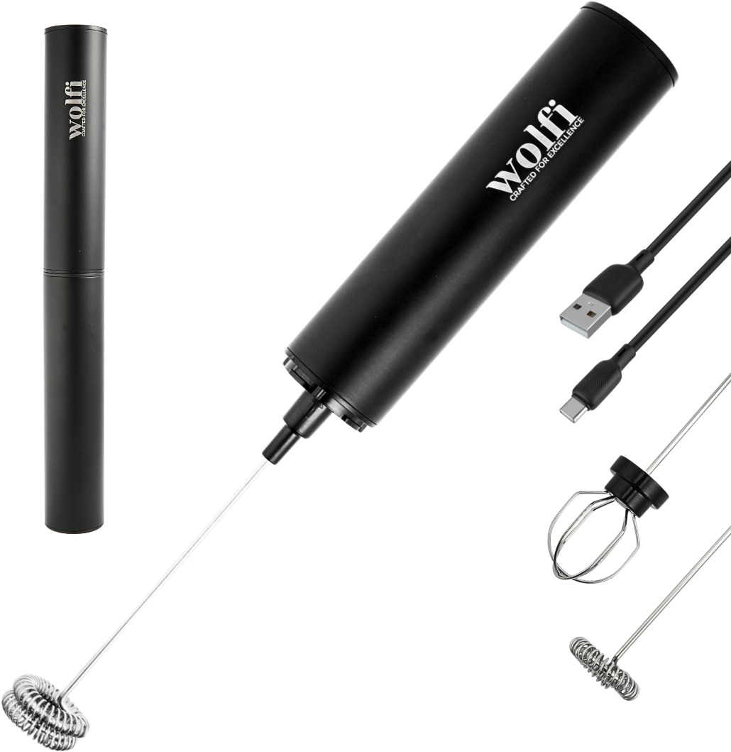 WOLFI Šlehač mléčné pěny dobíjecí USB-C 3v1 černý