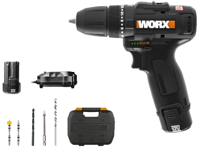 WORX Vrtačka AKU 12V 38 Nm WX121 (2x2 Ah) + sada vrtáků 5ks