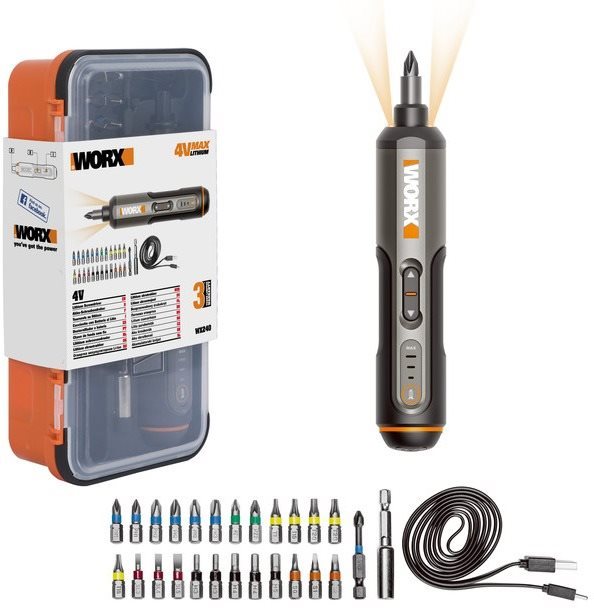 WORX Šroubovák AKU přímý 4V WX240 (1x1,5 Ah) + sada příslušenství 25ks