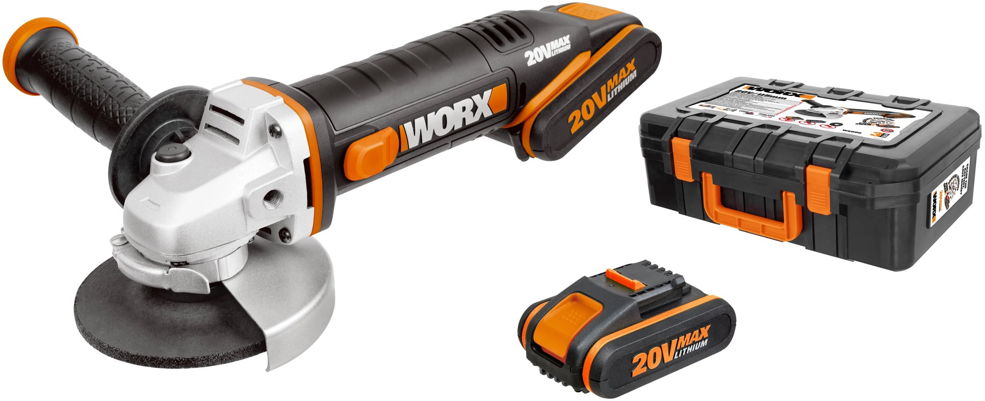 WORX Úhlová bruska AKU 20V s nabíječkou v kufru WX800 (2x2 Ah)