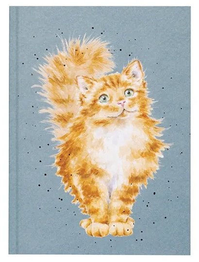 Žlutý zápisník s kresbou kočky na A6 formátu