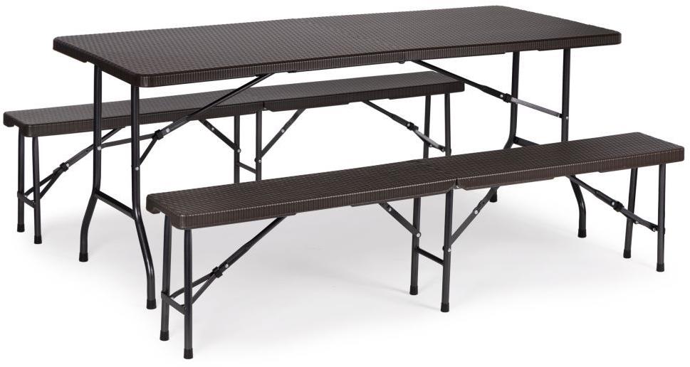 Build & Trade & Innovative Skládací zahradní stůl 180 cm + 2 lavice, ratanový vzor