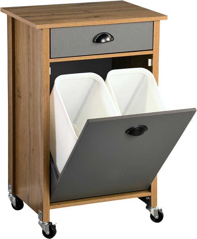 KESPER pojízdný kuchyňský regál s odpadkovými koši hnědý/šedý
